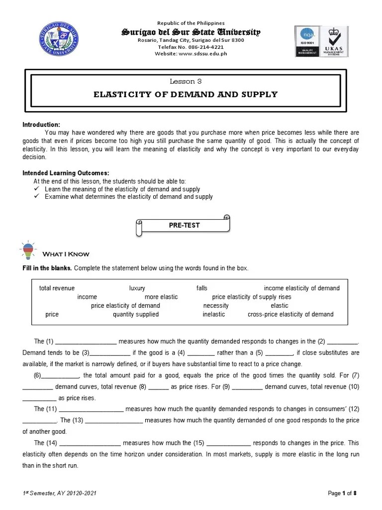 Lesson 3 Elasticity Of Demand And Supply | PDF