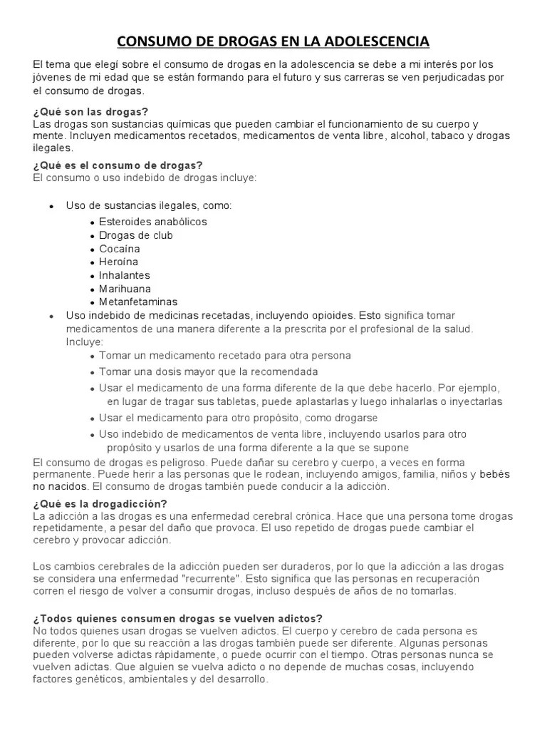 Consumo De Drogas En La Adolescencia | PDF | La Dependencia De Sustancias | Adolescencia