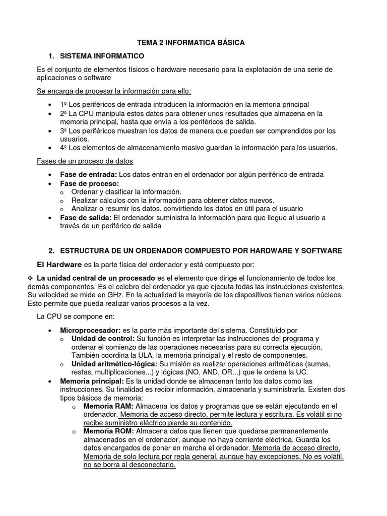 Tema 2 Informatica Básica | PDF | Almacenamiento De Datos De La Computadora | Hardware De La ...