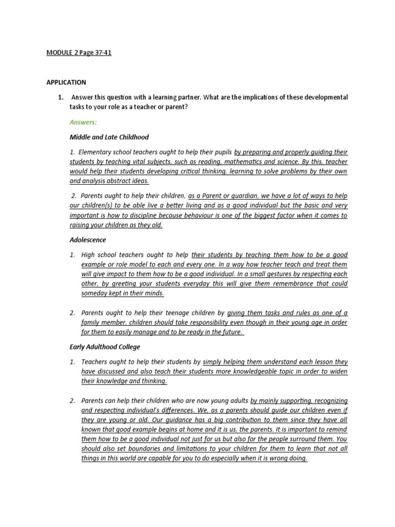 Developmental Tasks For Teachers And Parents | PDF