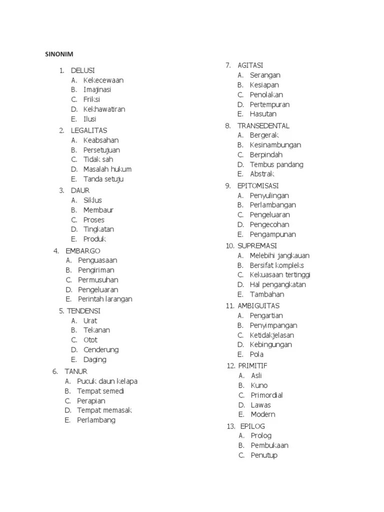Soal Sinonim Dan Antonim | PDF