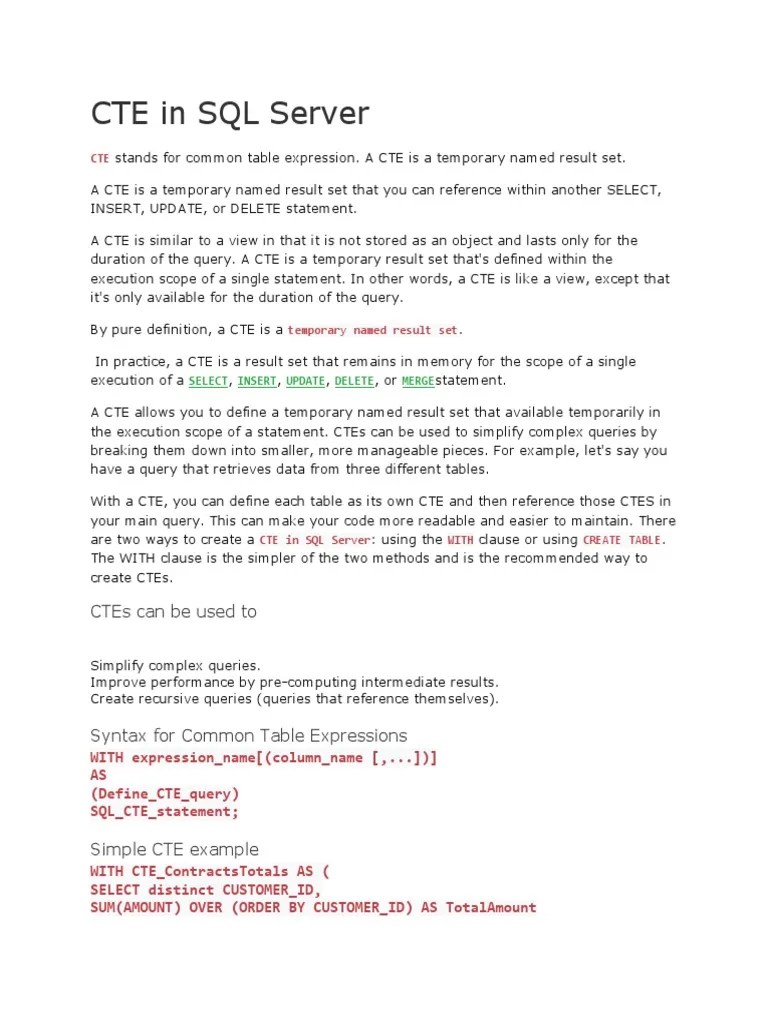 An In-Depth Look At Common Table Expressions (CTEs) In SQL Server | PDF ...