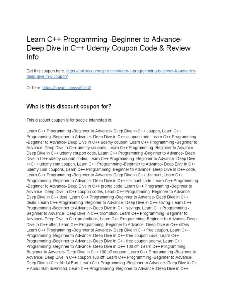 Learn C++ Programming - Beginner To Advance - Deep Dive In C++ Udemy Coupon & Review | PDF ...