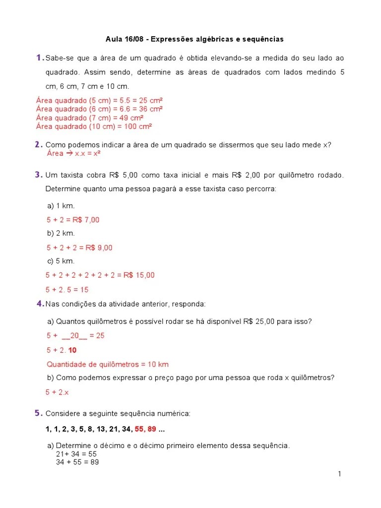 Expressões Algébricas, Sequências Numéricas E Suas Aplicações | PDF | Sequência | Matemática