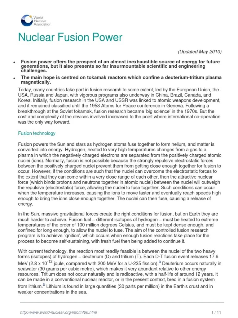 Nuclear Fusion Power | PDF | Fusion Power | Nuclear Fusion