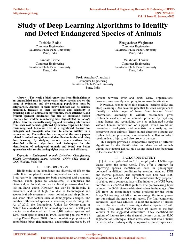 Study Of Deep Learning Algorithms To Identify And Detect Endangered ...