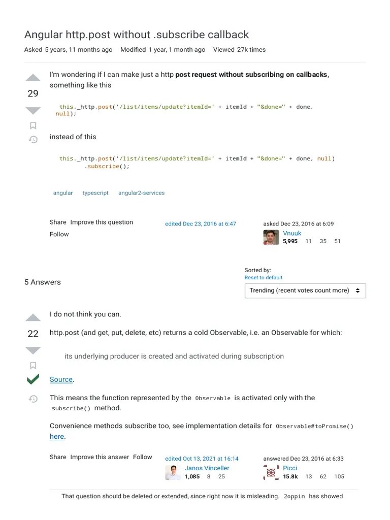 Typescript - Angular HTTP - Post Without .Subscribe Callback - Sta ...