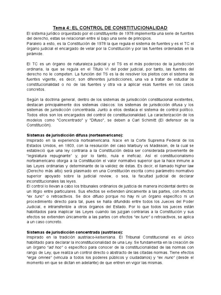 Tema 4 - EL CONTROL DE CONSTITUCIONALIDAD | PDF | Jurisdicción | Sentencia (ley)