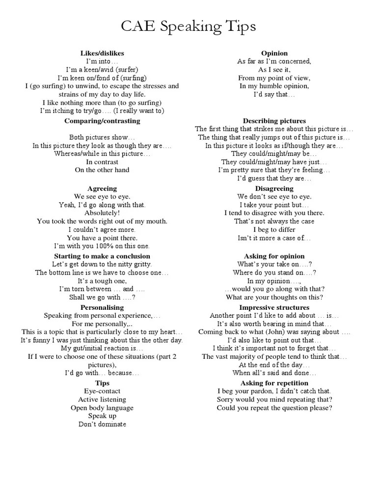 CAE Speaking Tips | PDF