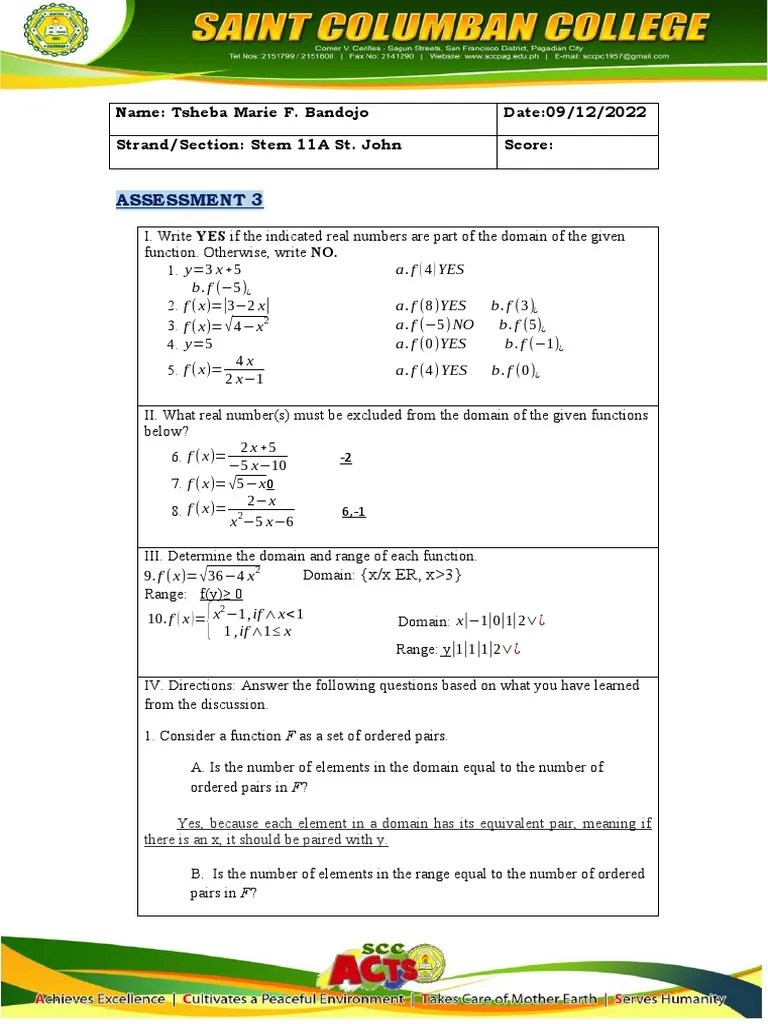 1 3 Domain And Range Of Functions (Activity Sheet) | PDF