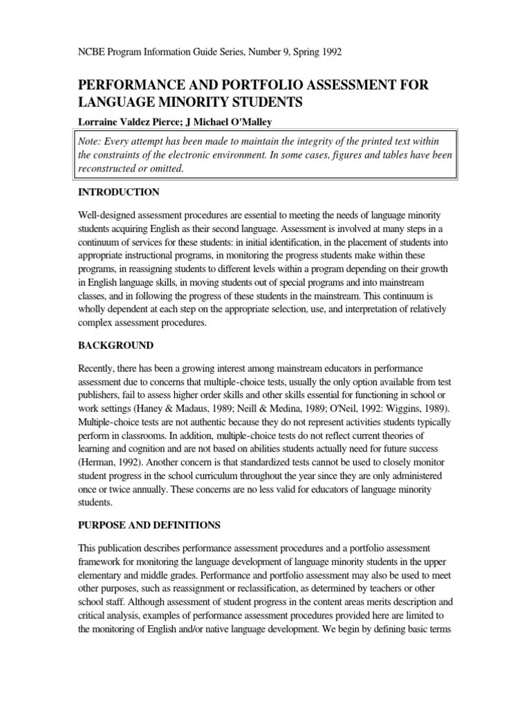 Performance And Portfolio Assessment For | Download Free PDF ...