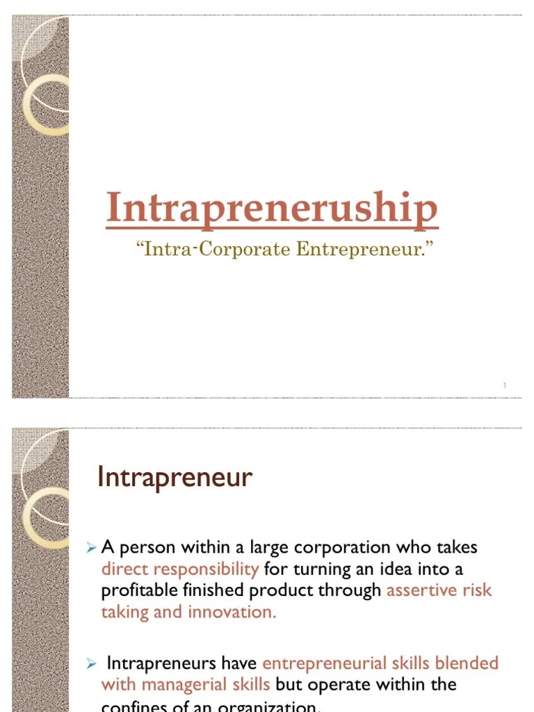 Intrapreneurship Ppt | Entrepreneurship | Cognition