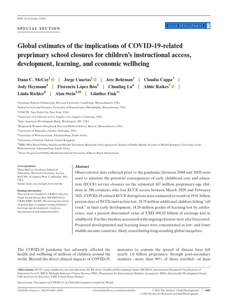 Global Estimates Of The Implications Of COVID-19-Related Preprimary ...