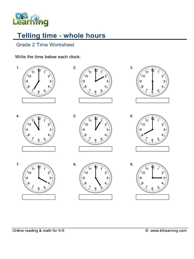 Telling time grade 2 a