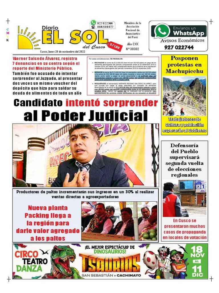 Diario El Sol Del Cusco | PDF | Perú | Votación