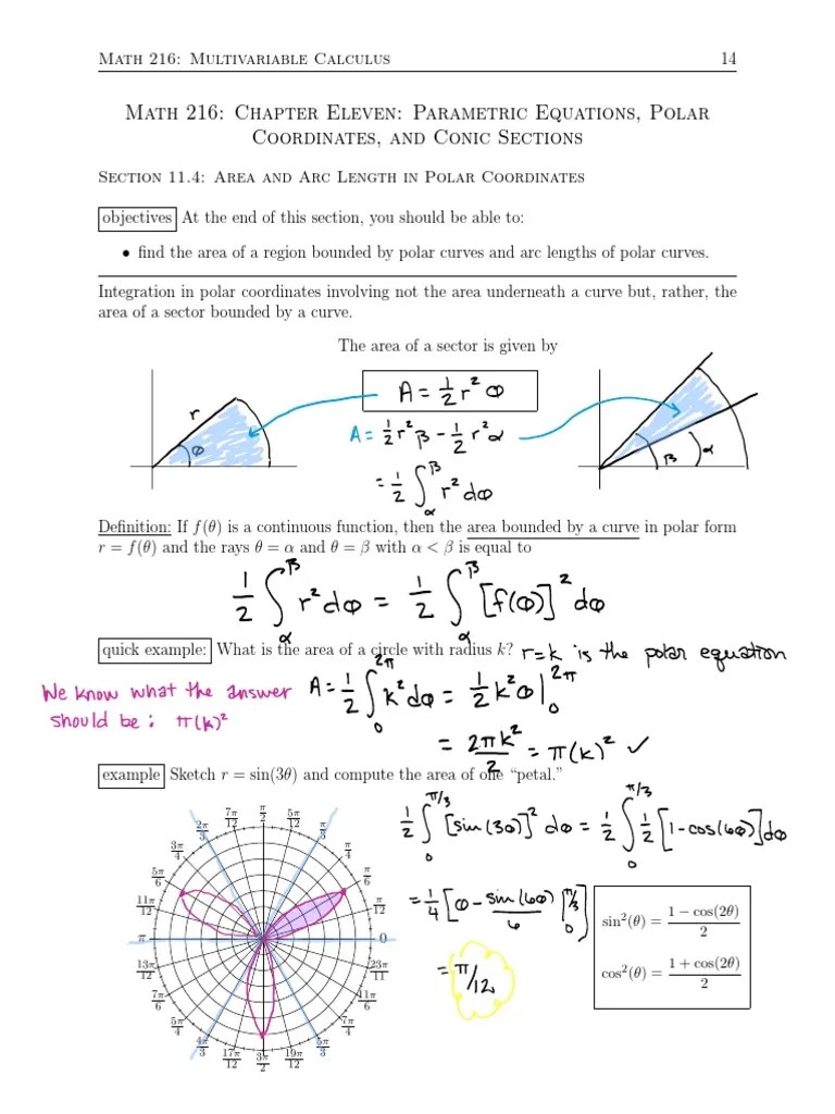 Area And Arc Length In Polar Coordinates Note Sheet - Calculus III | Download Free PDF | Area ...