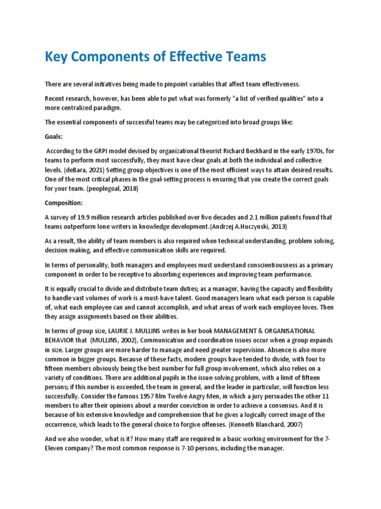 Key Components Of Effective Teams | PDF | Goal | Franchising