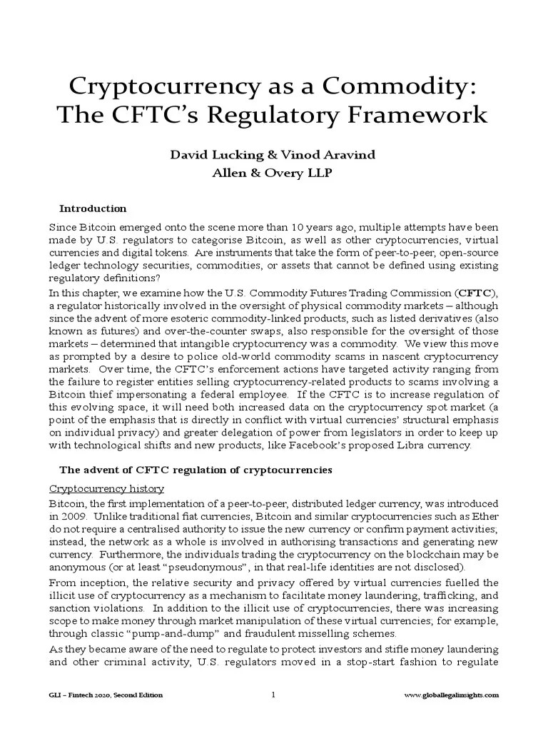 Global Legal Insights Guide - Cryptocurrency As A Commodity The CFTCs Regulatory Framework | PDF ...