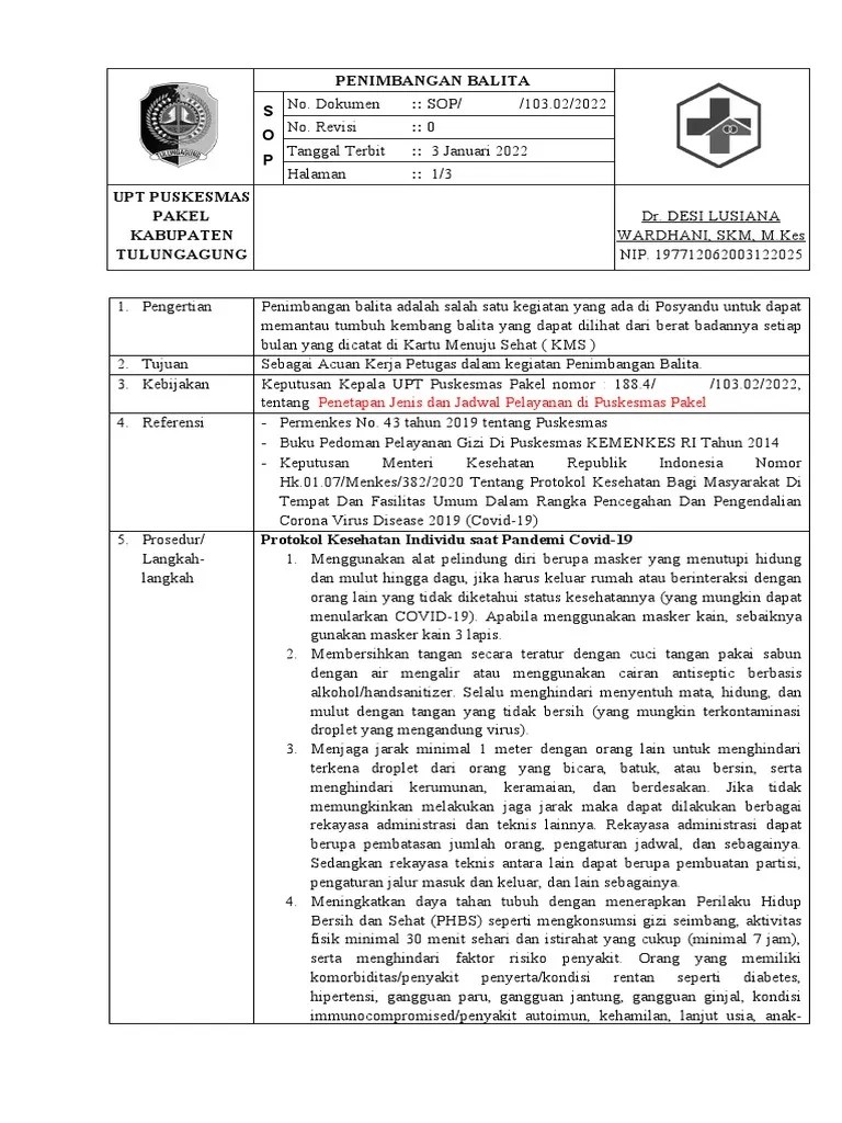 SOP Penimbangan Balita - 2022 | PDF
