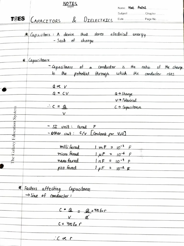 Capacitors & Dielectrics Notes | PDF | Capacitor | Quantity