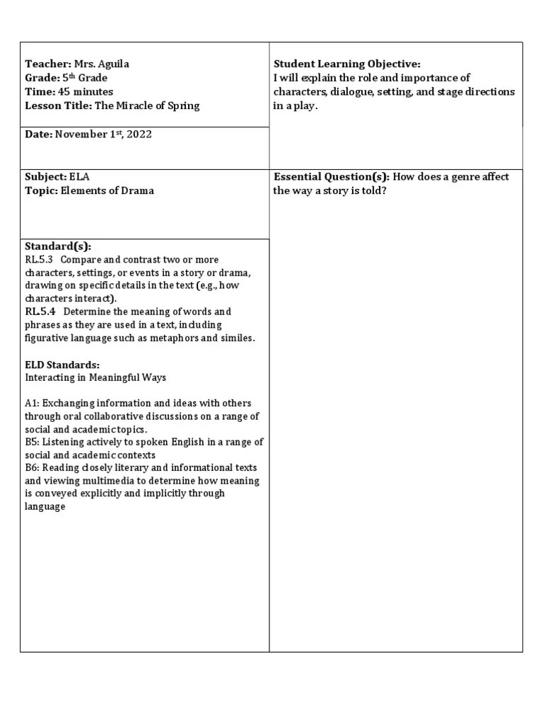 Elements Of Drama Lesson | PDF | Reading Comprehension | Behavior ...