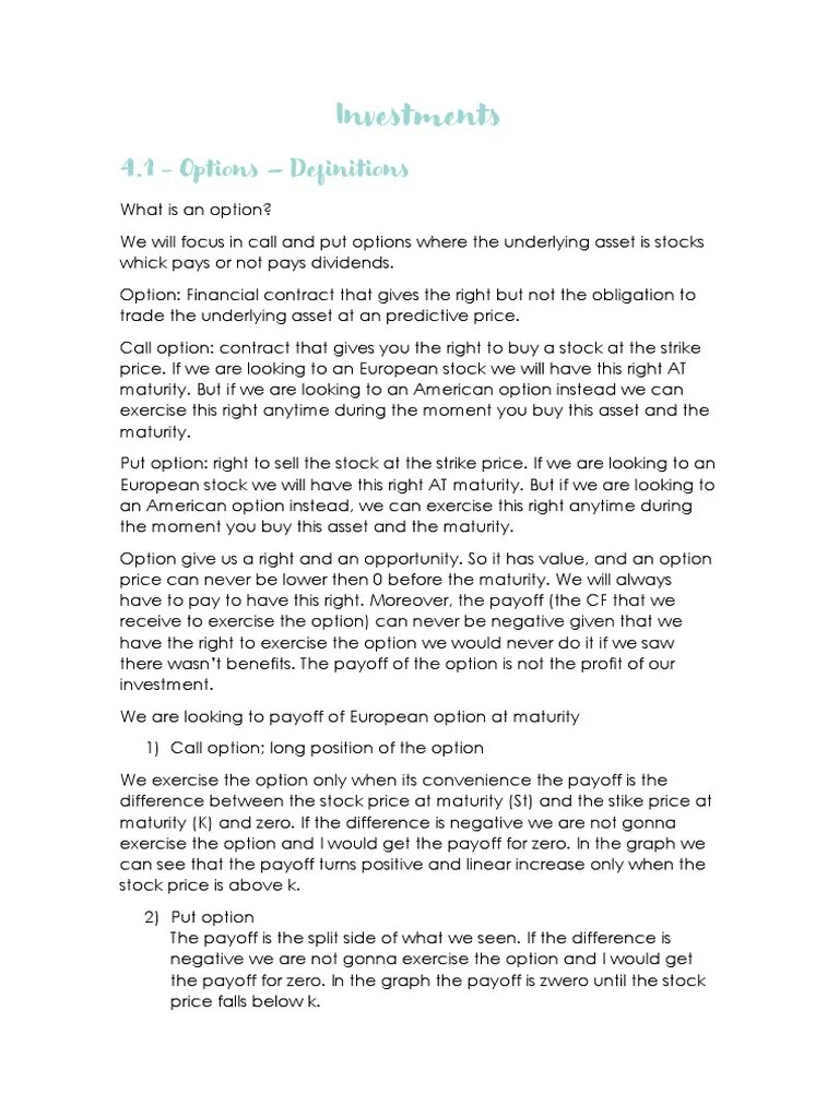 Investments Options | PDF | Option (Finance) | Put Option