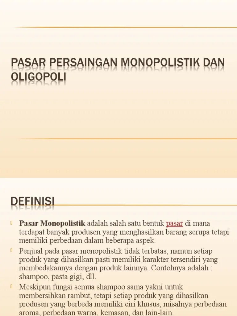 Pasar Persaingan Monopolistik Dan Oligopoli | PDF