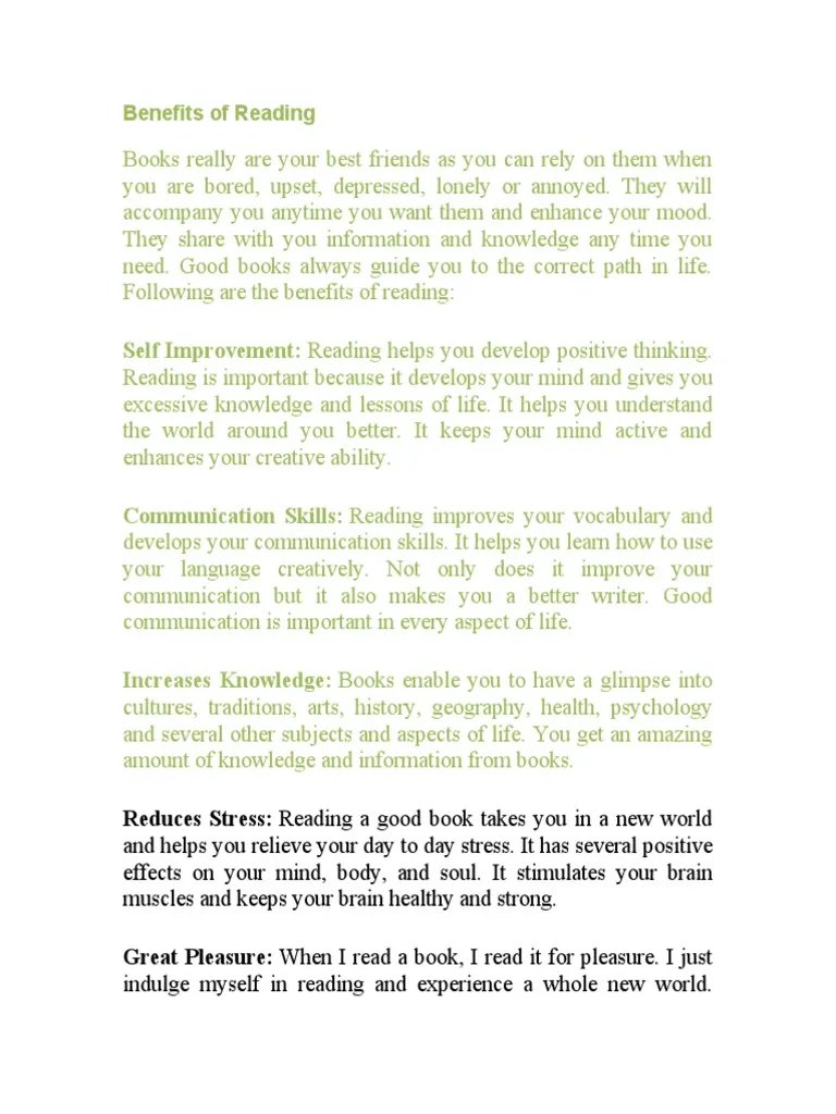 Benefits of Reading  PDF  Thought  Mind.