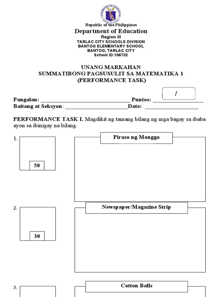Grade 1 Q1 Performance Task | PDF
