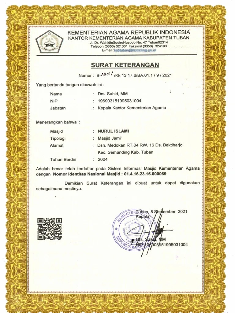Surat Keterangan Masjid | PDF