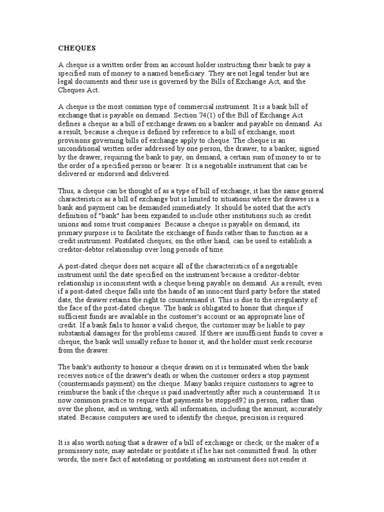 A Comprehensive Overview Of Cheques: Their Definition, Characteristics, Types, Crossing And ...