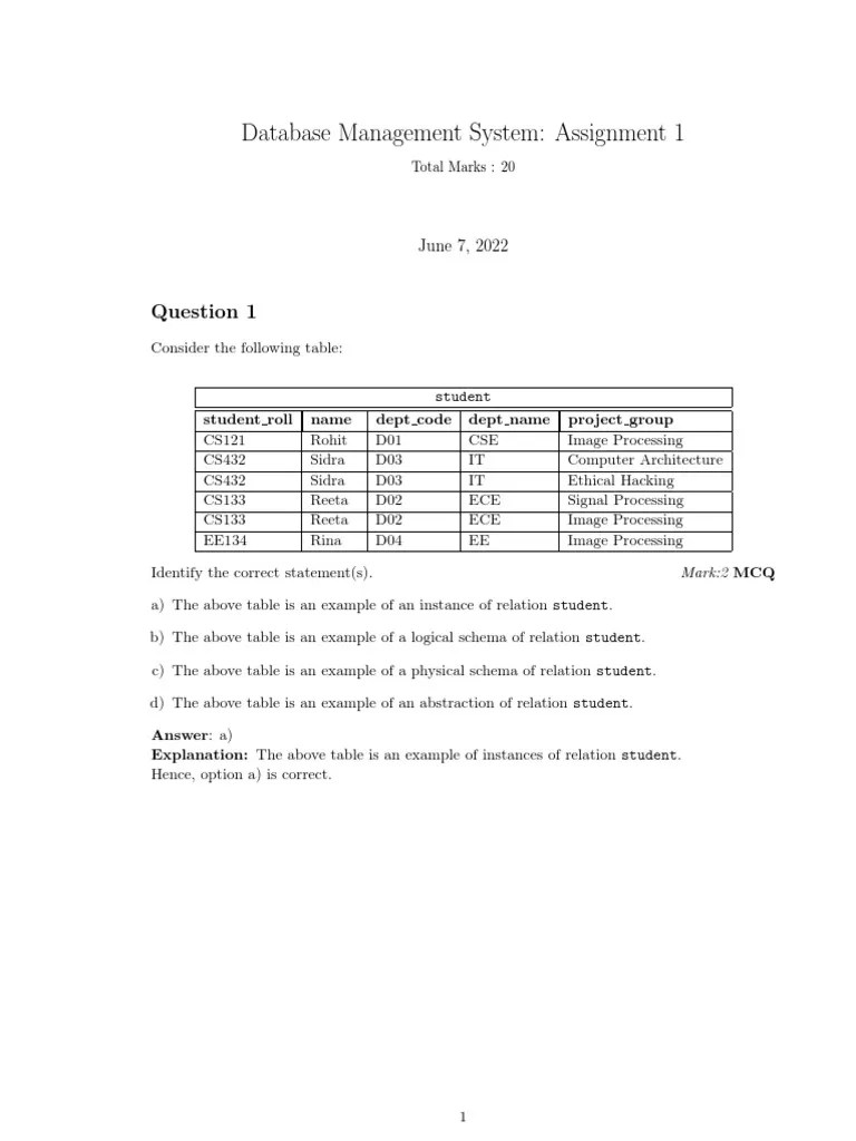 Assignment 1 DBMS JUL 2022 | PDF | Relational Database | Data ...