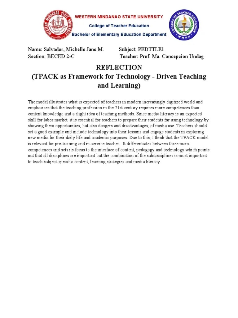 REFLECTION TPACK As Framework For Technology - Driven Teaching And ...
