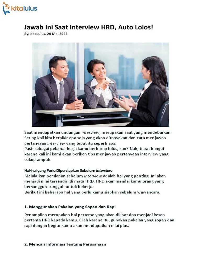 Jawab Ini Saat Interview HRD | PDF