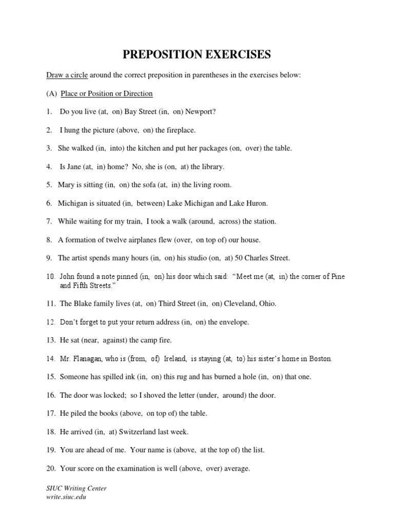 Preposition Exercises | PDF