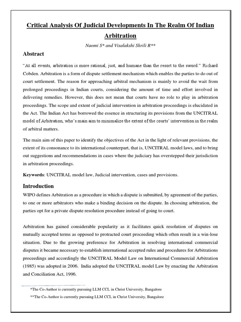 Critical Analysis Of Judicial Developments In The Realm Of Indian Arbitration | PDF ...