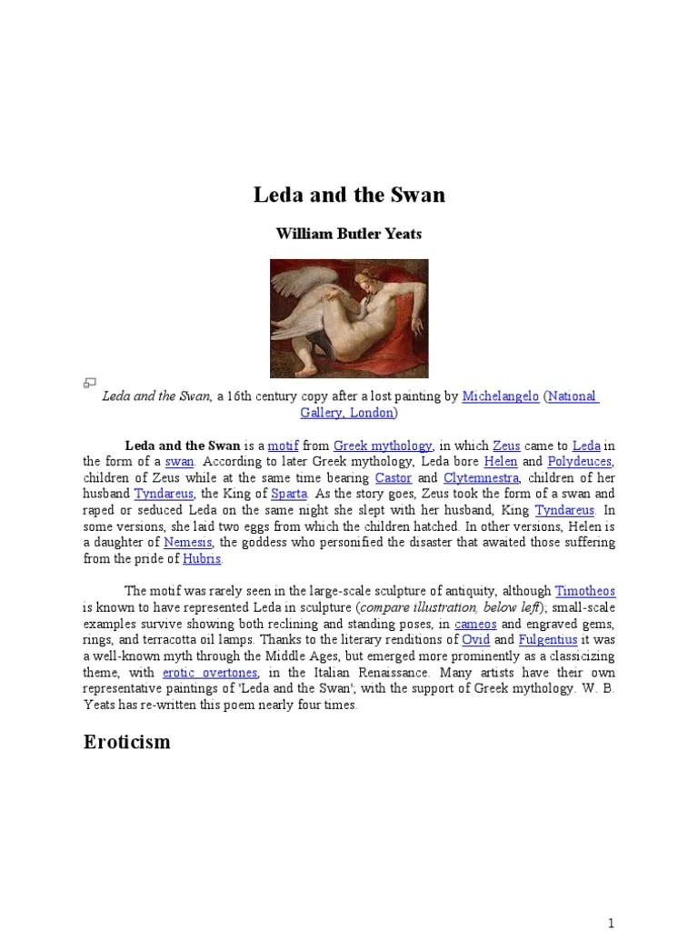W.B.yeats Leda And The Swan 2 | PDF | Paleo Balkan Mythology | Paintings
