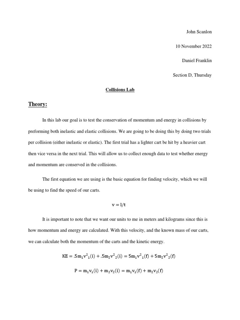 Collisions Physics Lab | PDF