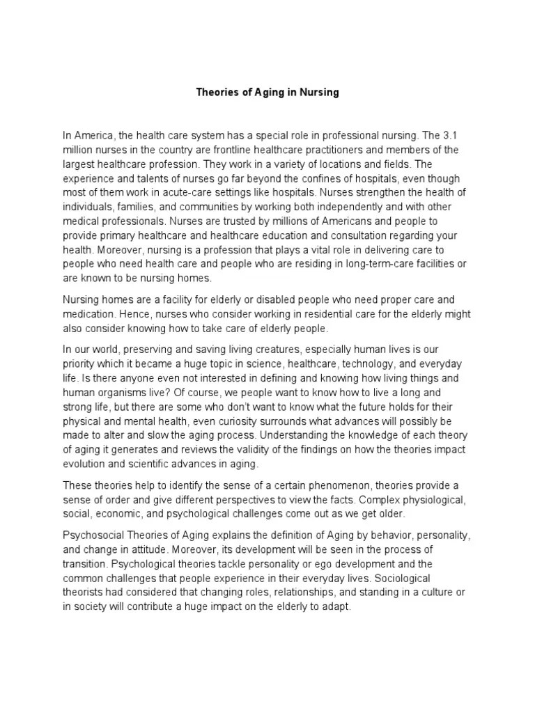 Theories Of Aging In Nursing | PDF | Nursing | Health Care