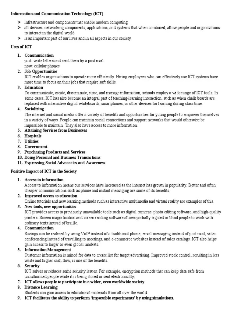 Introduction To ICT | PDF | Educational Technology | Internet
