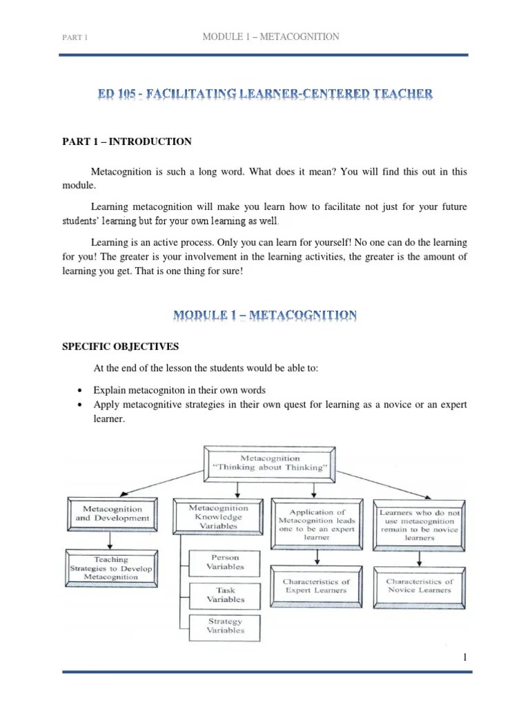 Ed 105 Part 1. Module 1 Metacognition | PDF