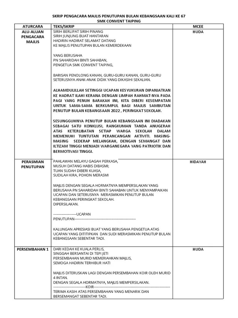 Emcee Majlis Penutup Kemerdekaan | PDF