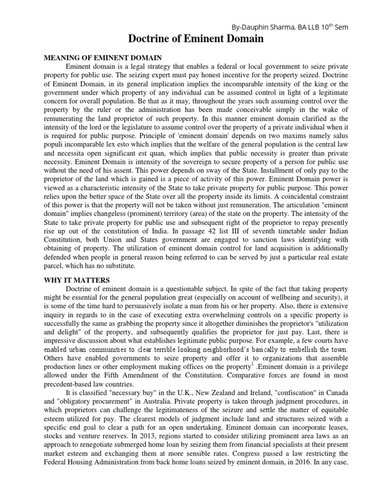 Submitted-Doctrine Of Eminent Domain | PDF | Eminent Domain | Property