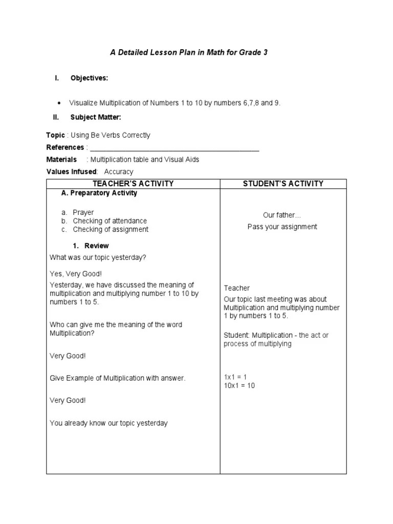 A Detailed Lesson Plan In Math For Grade 3 | PDF | Multiplication ...