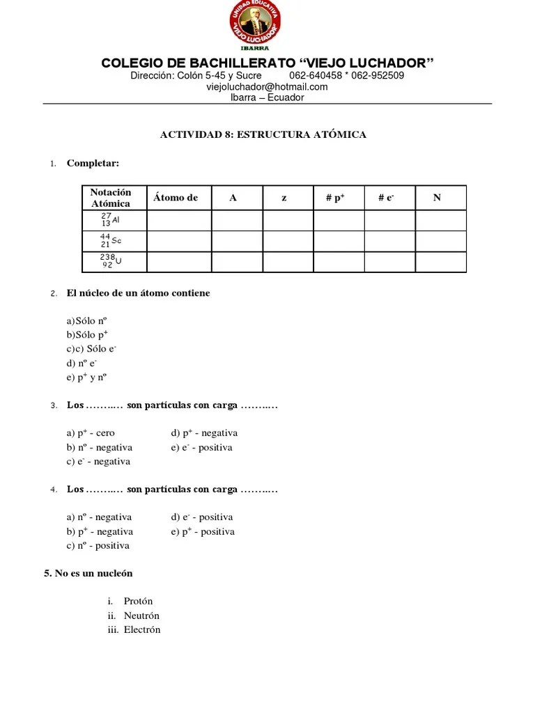 Actividad 8 Ejercicios | PDF | Átomos | Protón