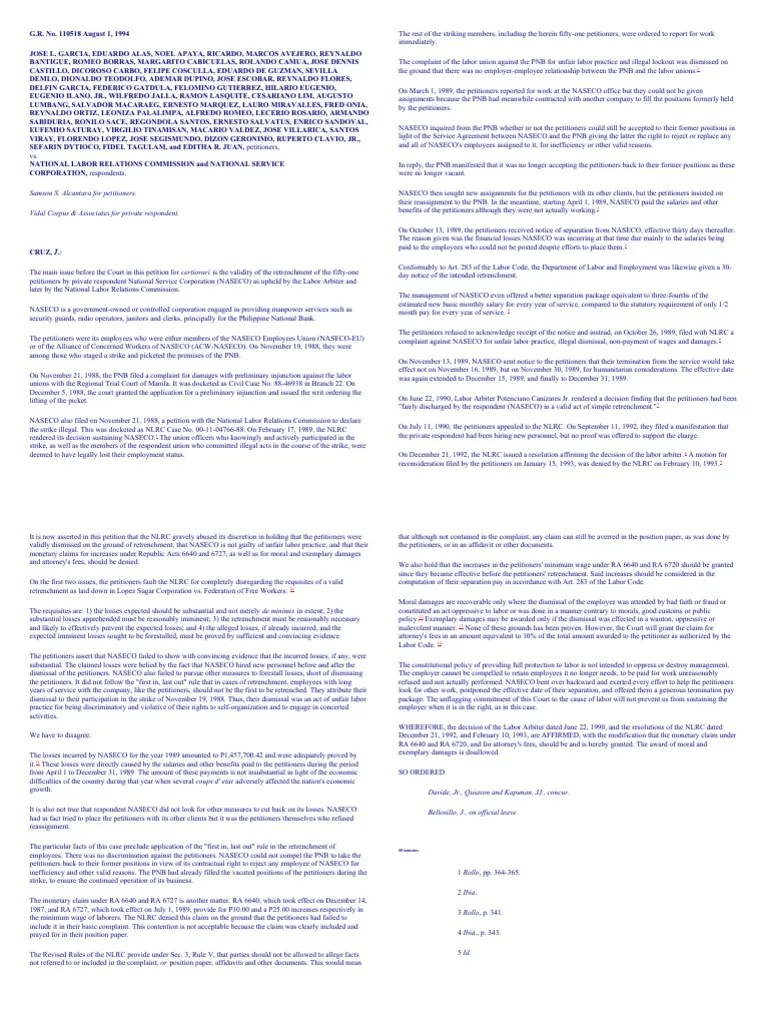 Analysis Of The Validity Of Retrenchment And Claims Of Unfair Labor ...