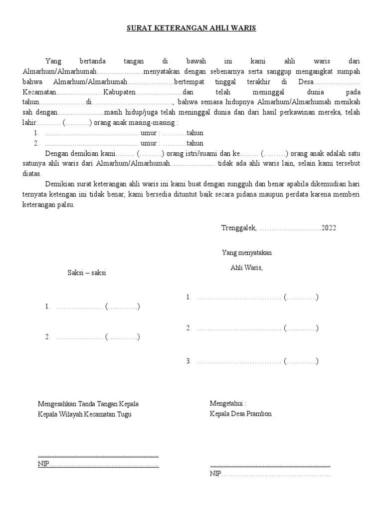 Surat Keterangan Ahli Waris | PDF