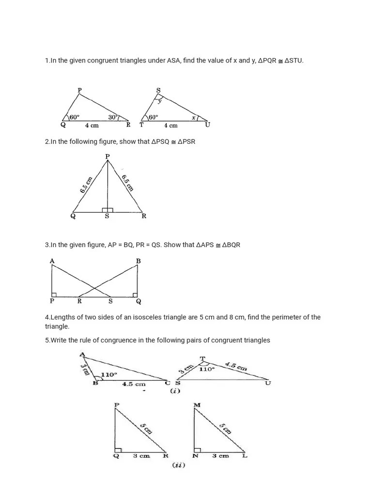 Congruence Of Triangle - Worksheet | PDF