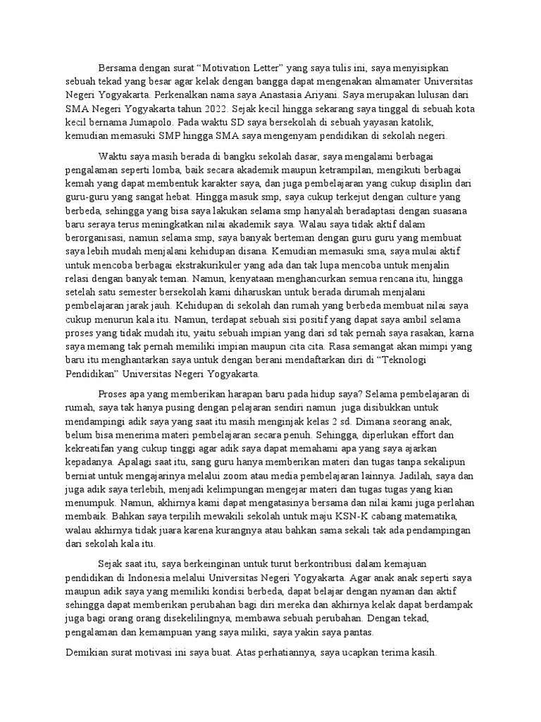 Contoh Motivation Letter | PDF