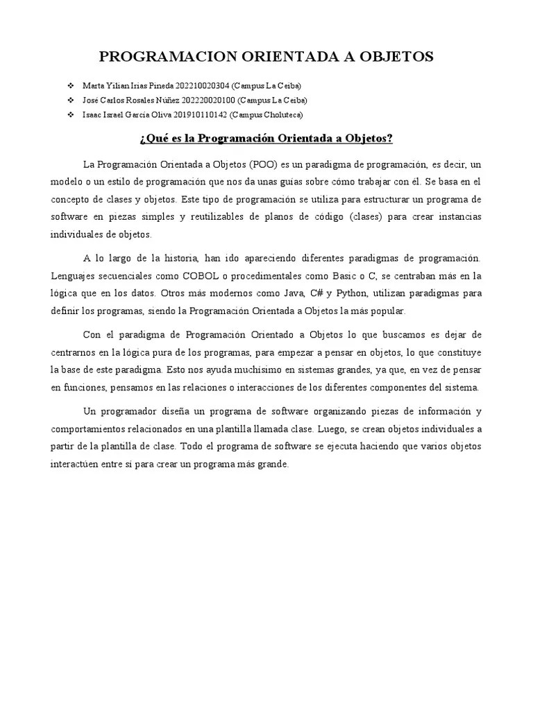 Principios Y Ventajas De La Programación Orientada A Objetos | PDF ...